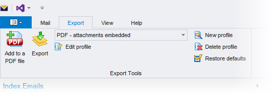 MailDex export menu.